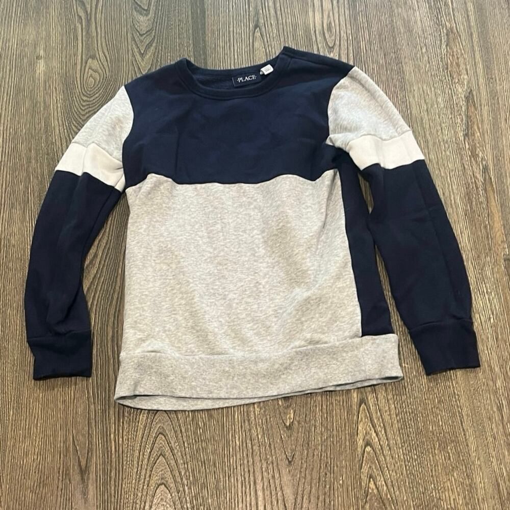 Place Youth Boys Sweatshirt Pullover Color Block Navy Blue/Gray Size L 10-12
